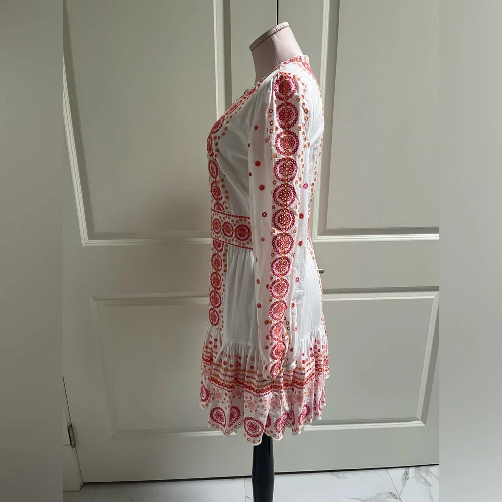 MICHAEL Michael Kors White and orange cotton eyelet Long Sleeve Dress - Picture 5 of 8